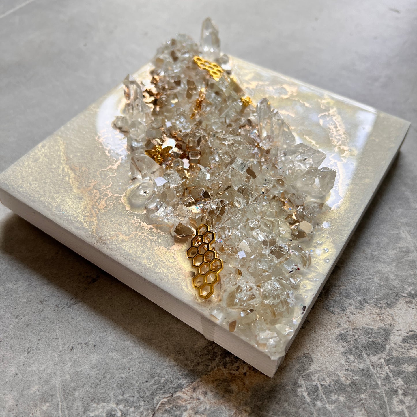 Honeybee Mini Geode Artwork with Stand