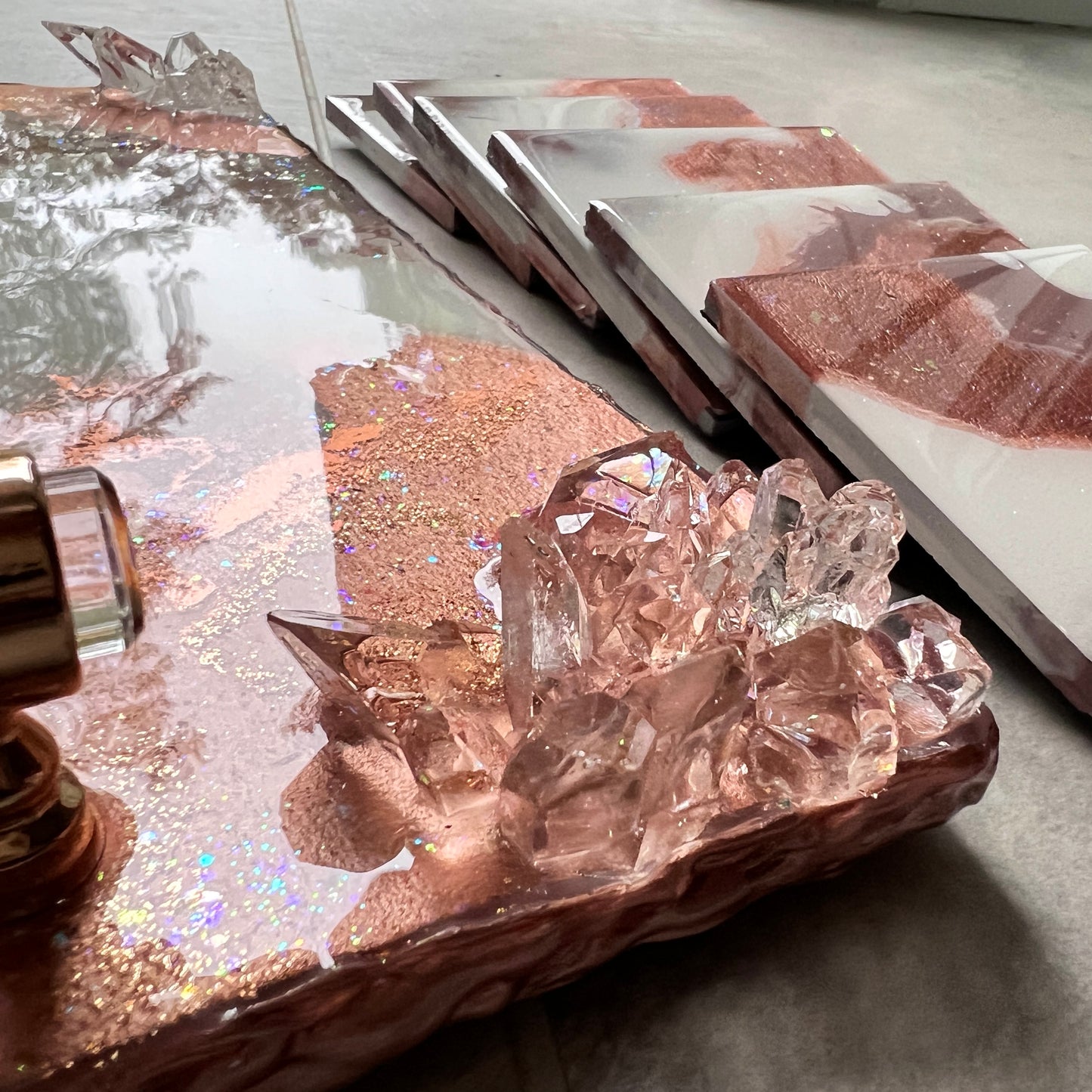 Rose Gold Luxury Tray With 6pc Coaster Set