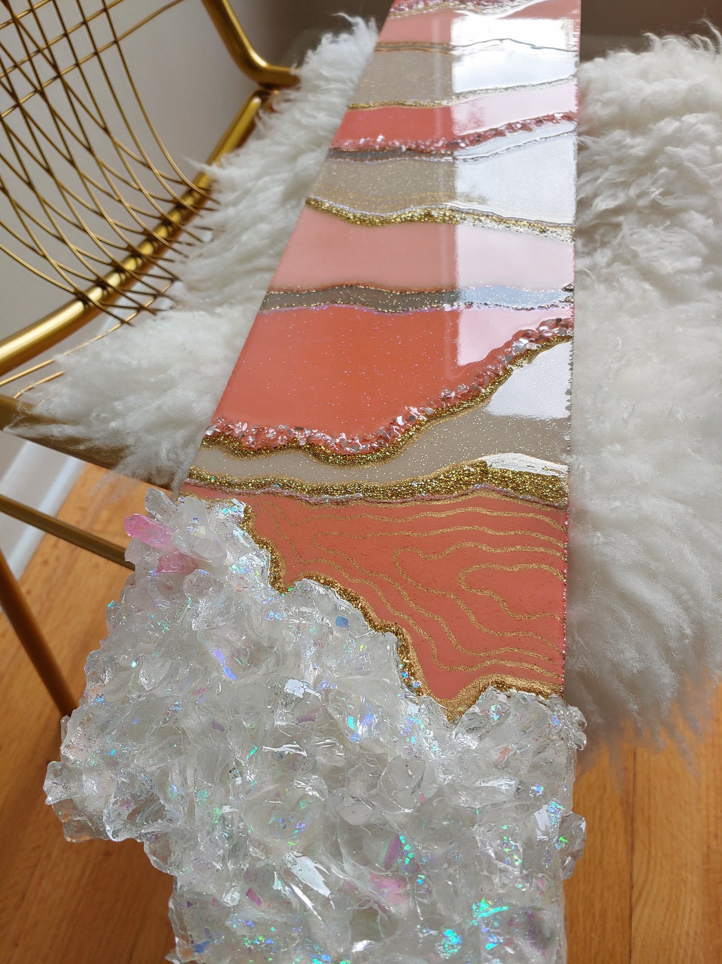 Pink Monochromatic Resin and Glass Artwork