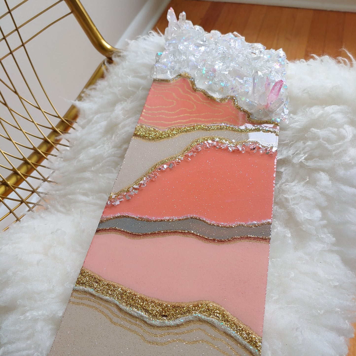 Pink Monochromatic Resin and Glass Artwork