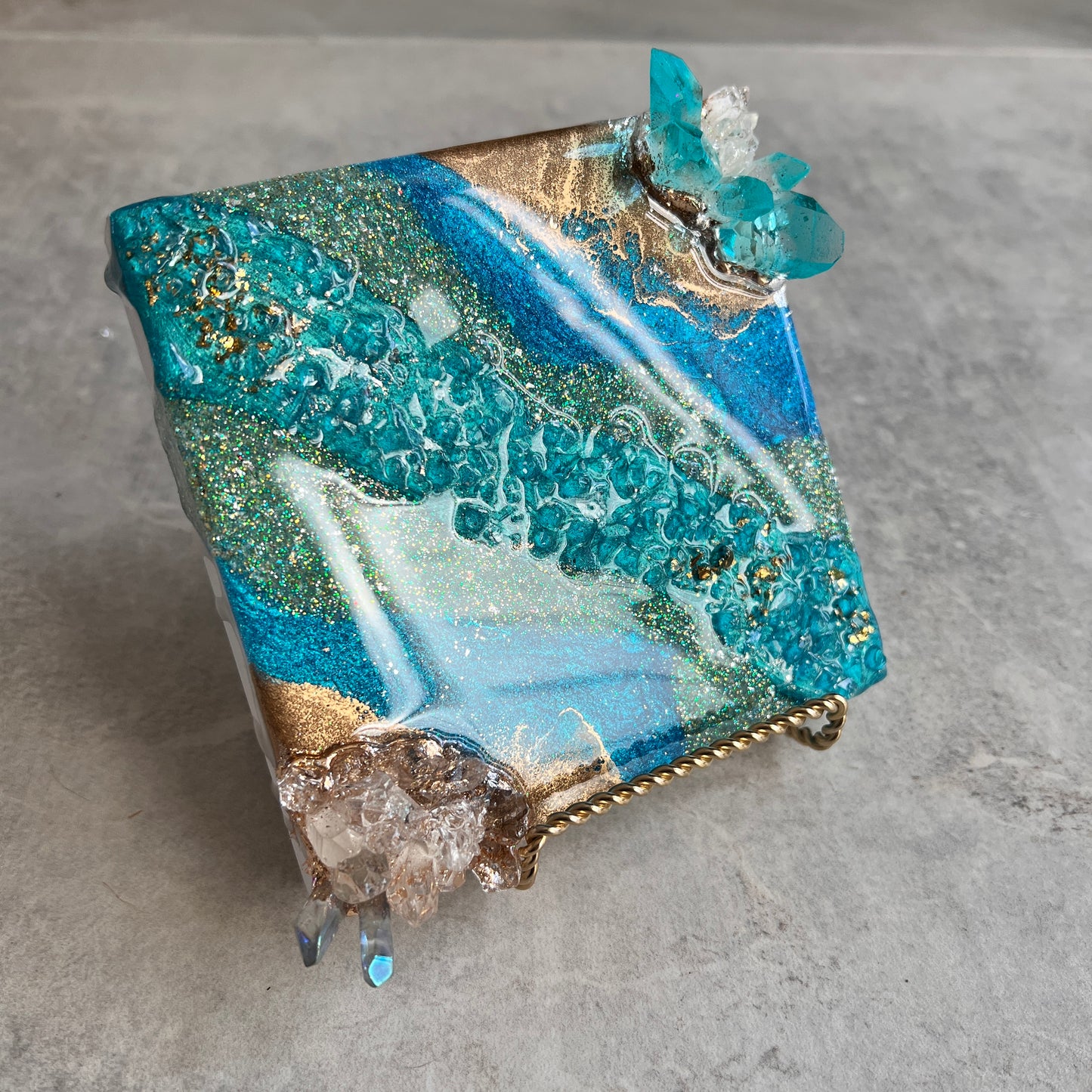 Caribbean Wave Mini Geode Artwork with Stand