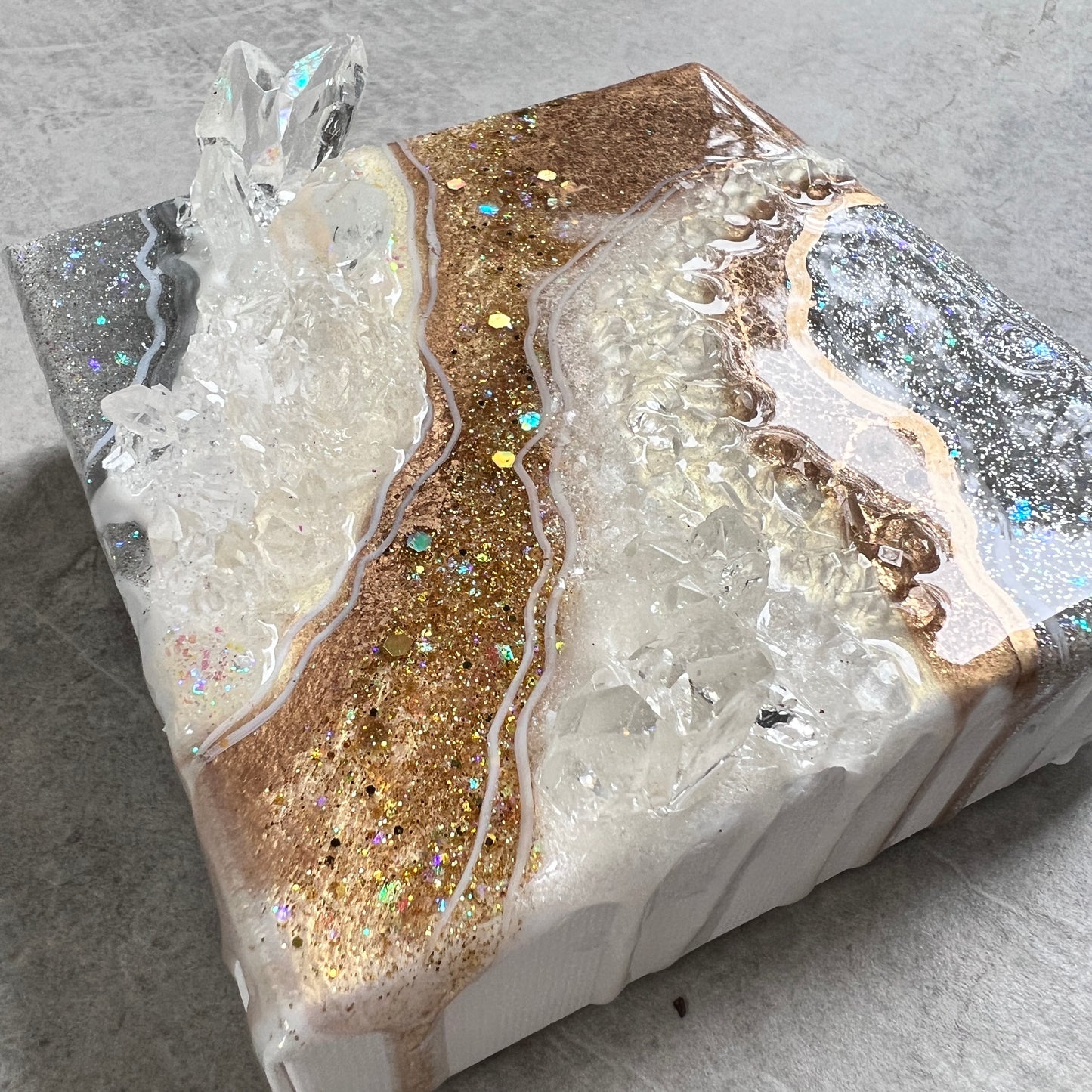 Silver & Gold Mini Geode Artwork with Stand