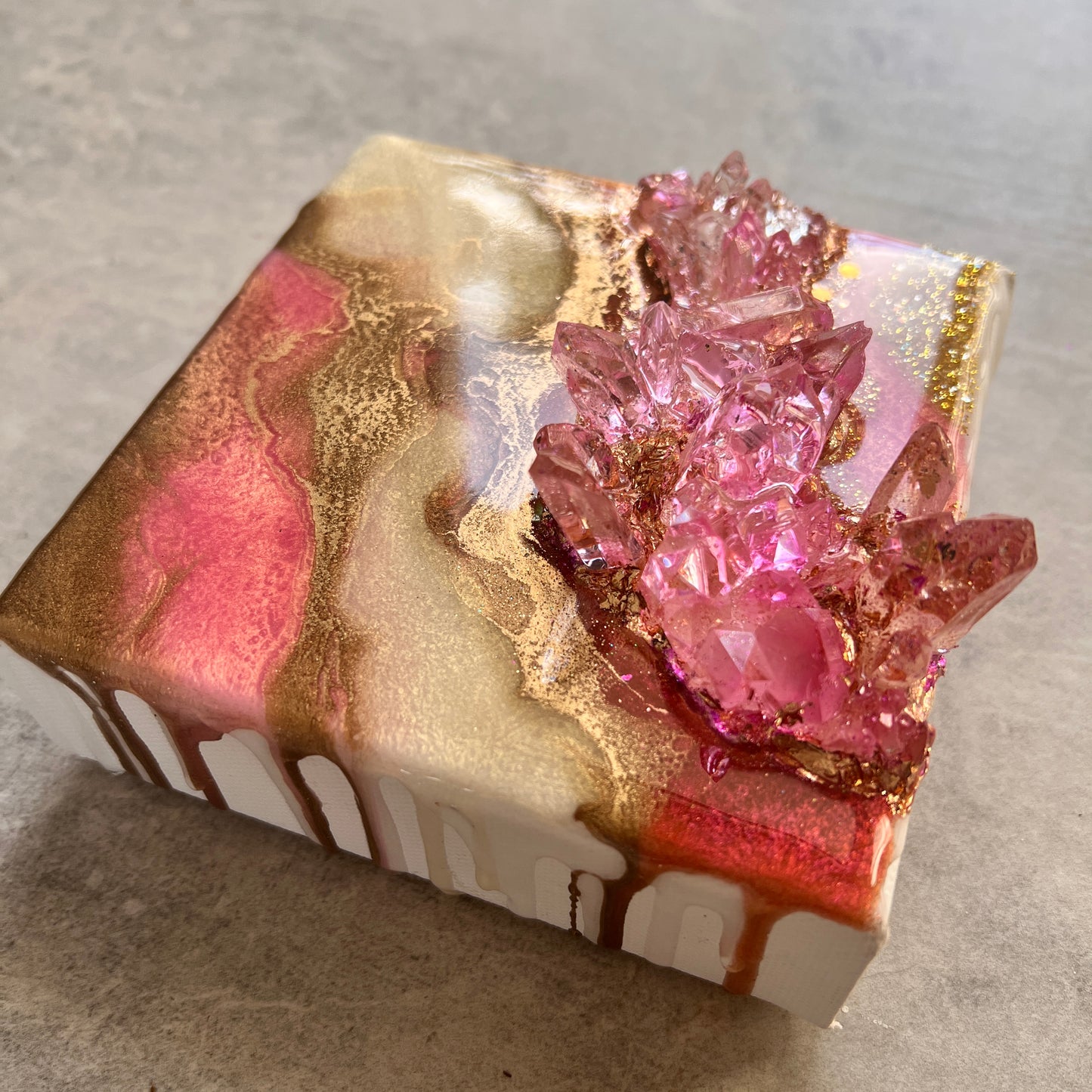 Pink Crystalline Mini Geode Artwork with Stand