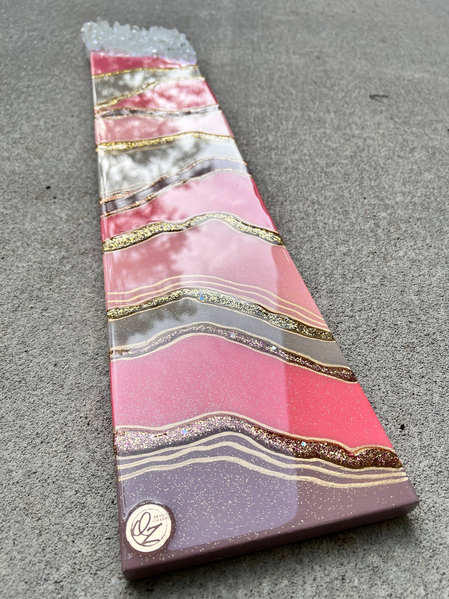Pink Monochromatic Resin and Glass Artwork