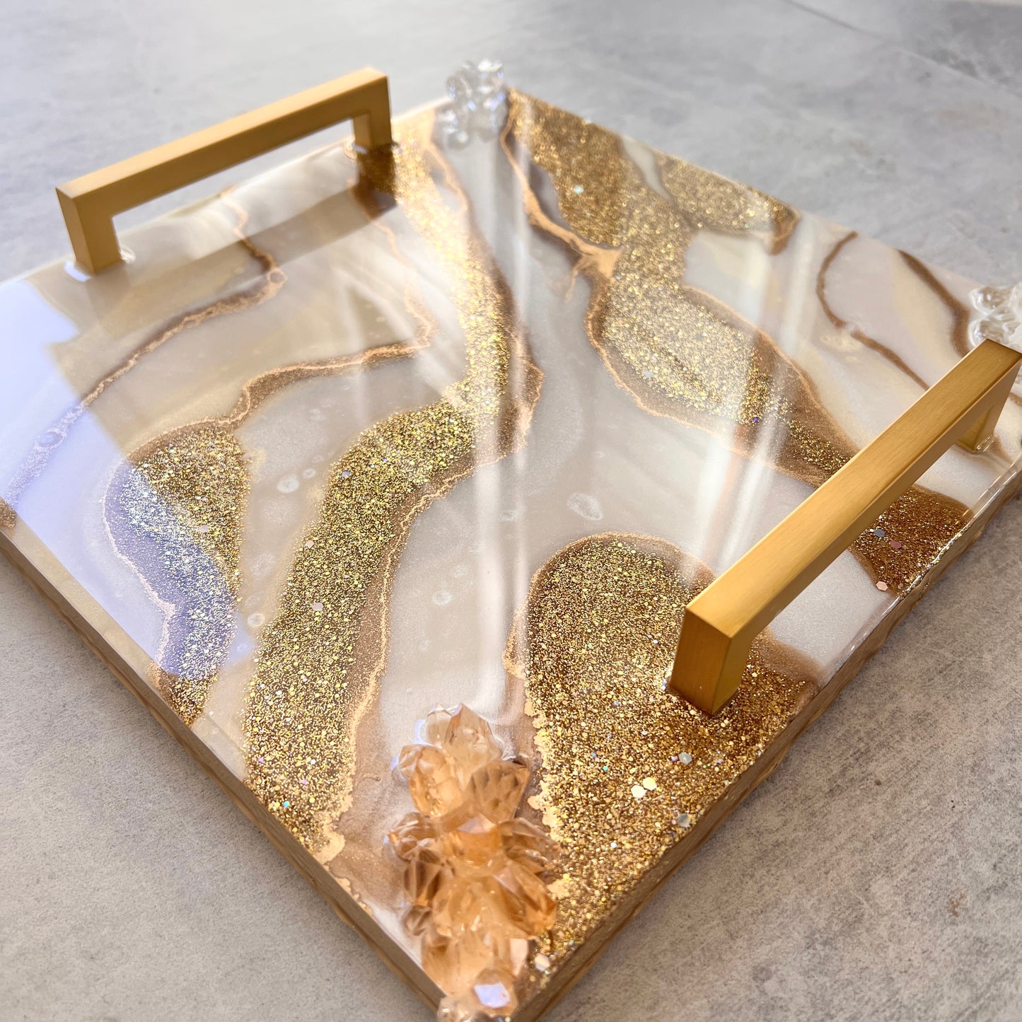 White & Gold Luxury Resin Tray with Handles