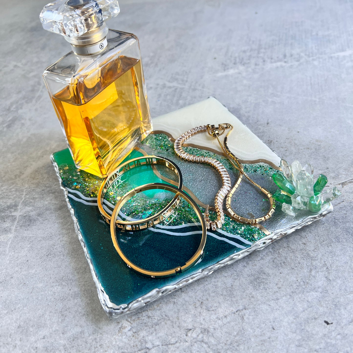Mini Tray in Emerald and White