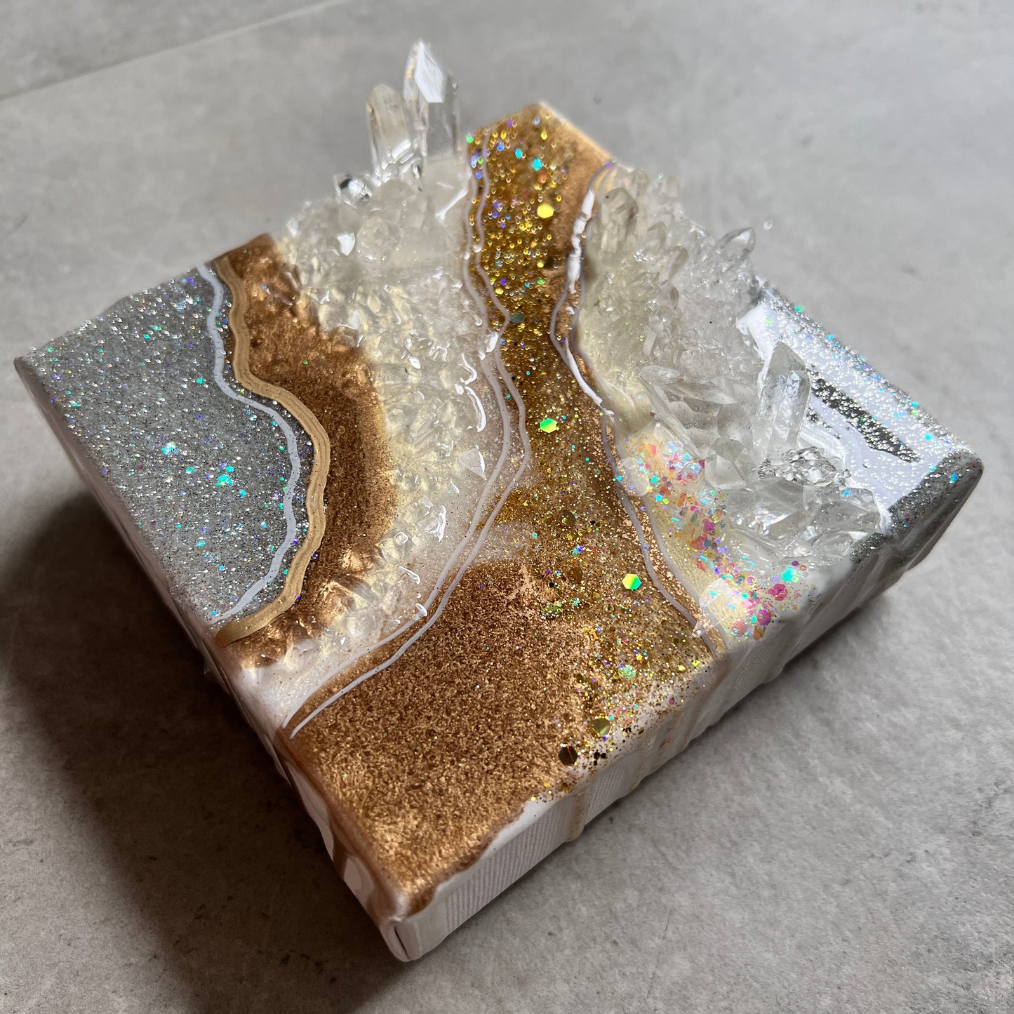 Silver & Gold Mini Geode Artwork with Stand