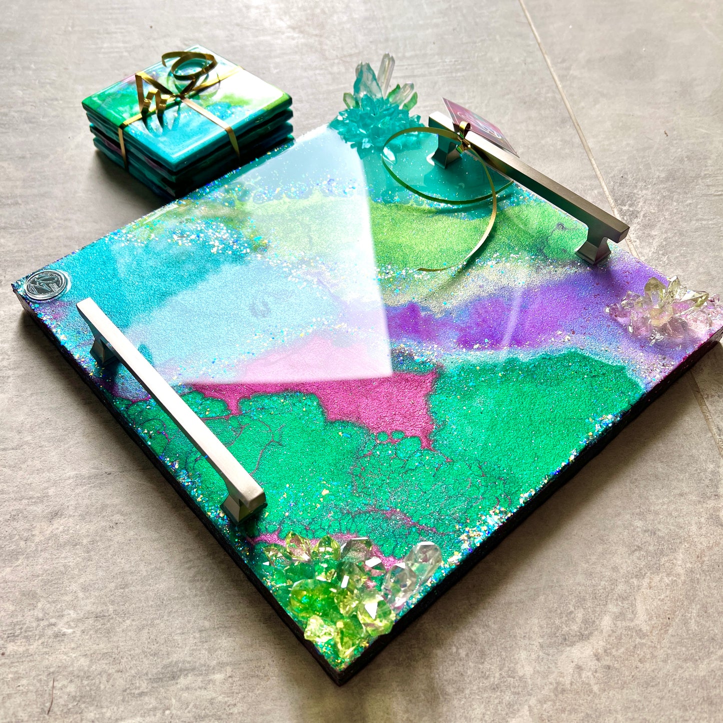 Colorful Luxury Tray and 4 pc Coaster Set
