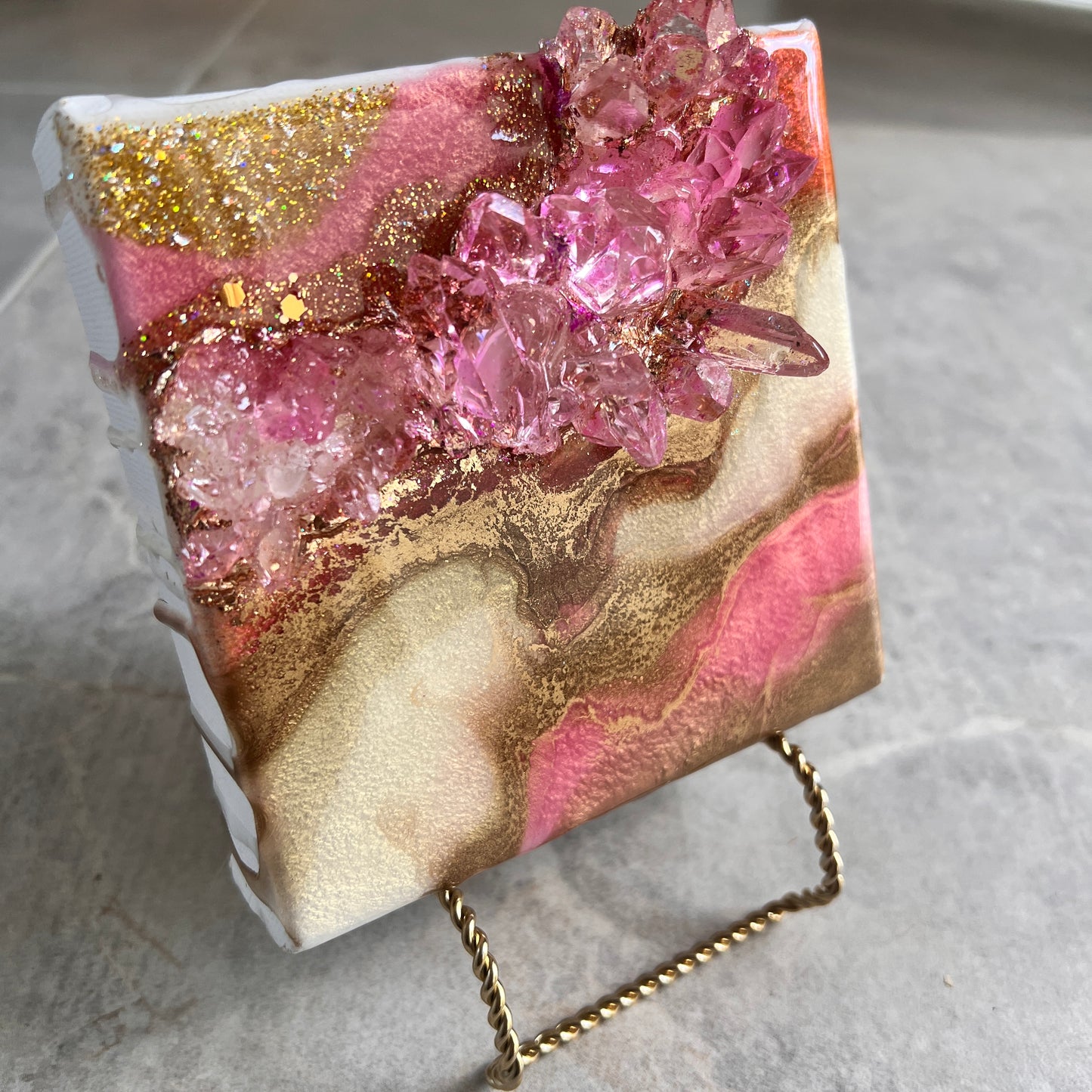 Pink Crystalline Mini Geode Artwork with Stand