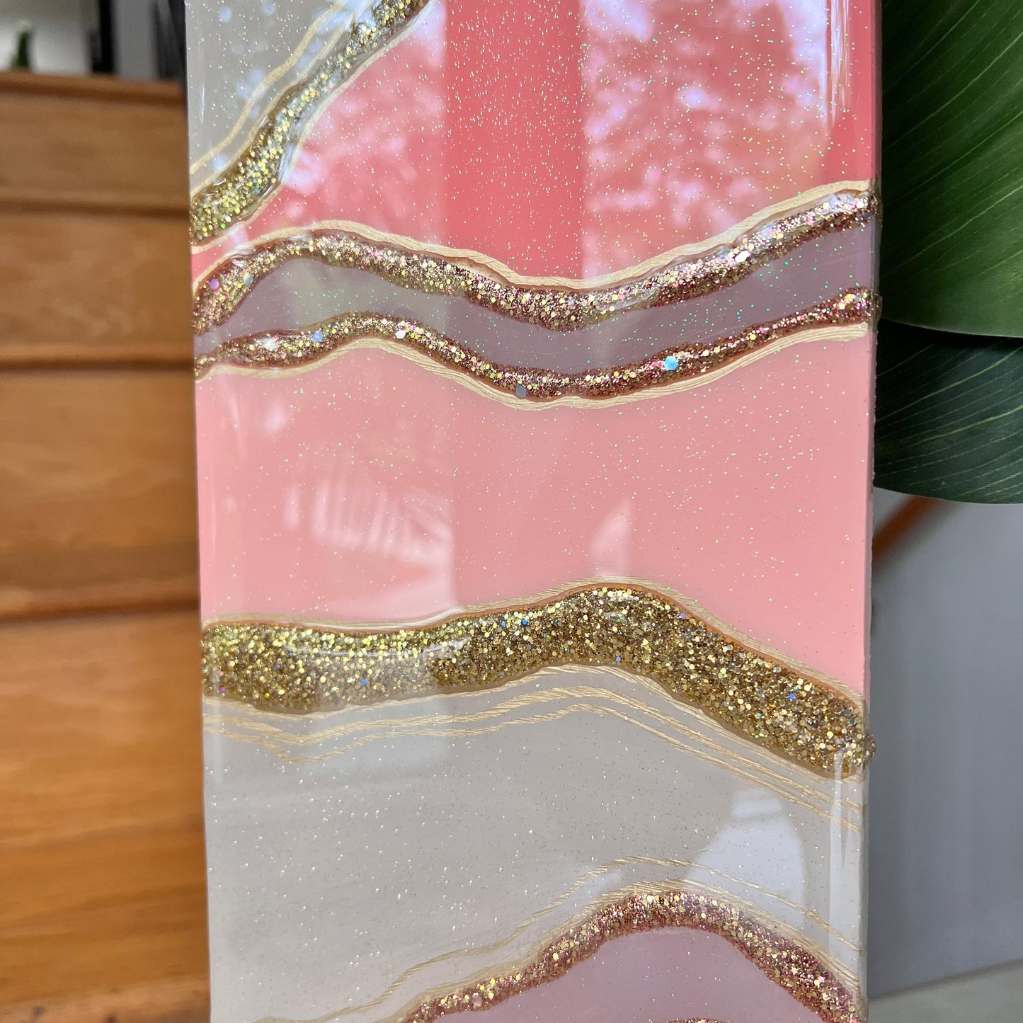 Pink Monochromatic Resin and Glass Artwork