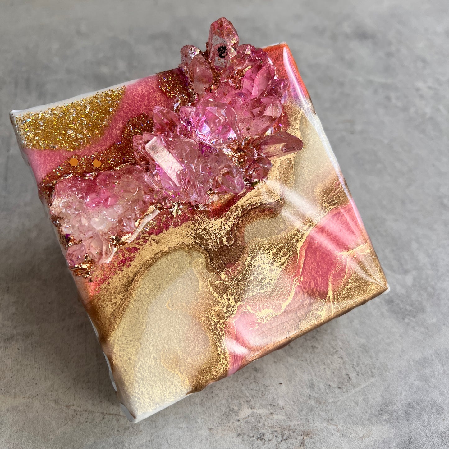 Pink Crystalline Mini Geode Artwork with Stand