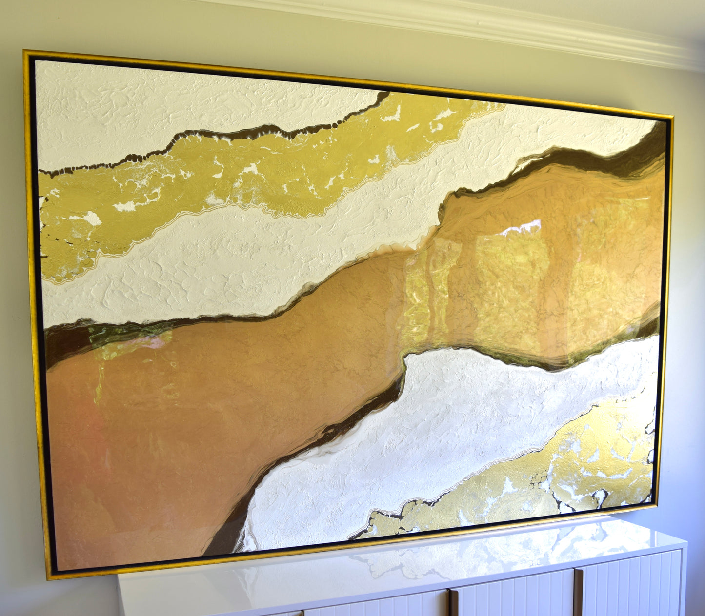 River of Bronze Artwork with Floating Frame 48x72