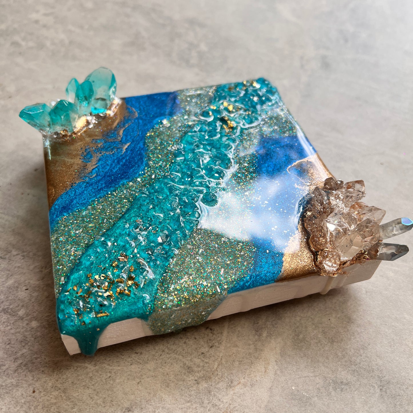 Caribbean Wave Mini Geode Artwork with Stand