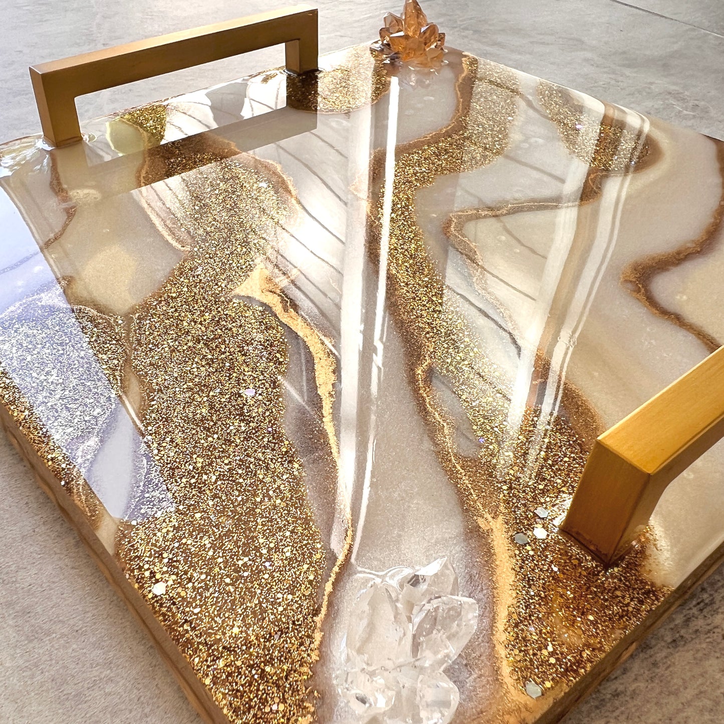White & Gold Luxury Resin Tray with Handles