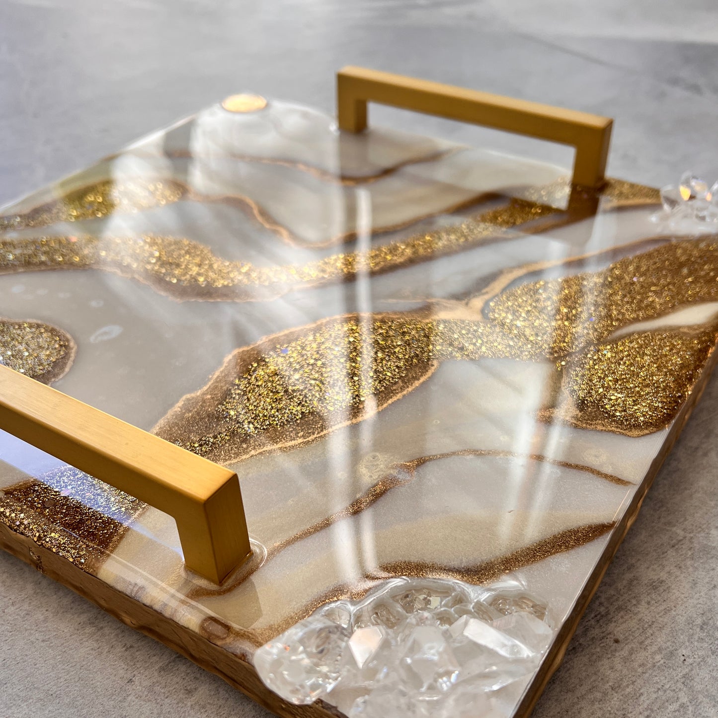 White & Gold Luxury Resin Tray with Handles