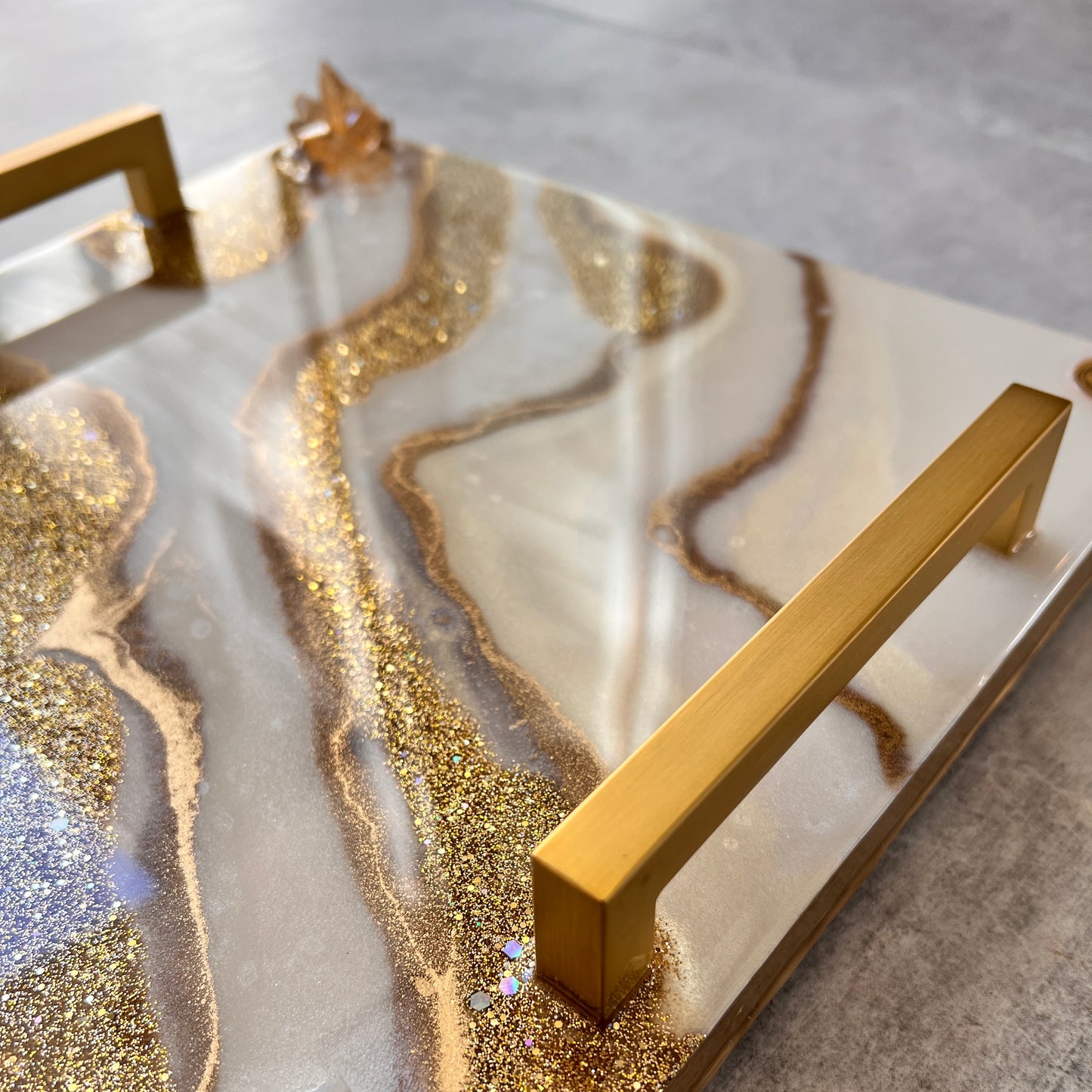 White & Gold Luxury Resin Tray with Handles
