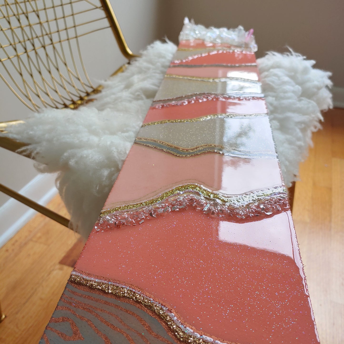 Pink Monochromatic Resin and Glass Artwork