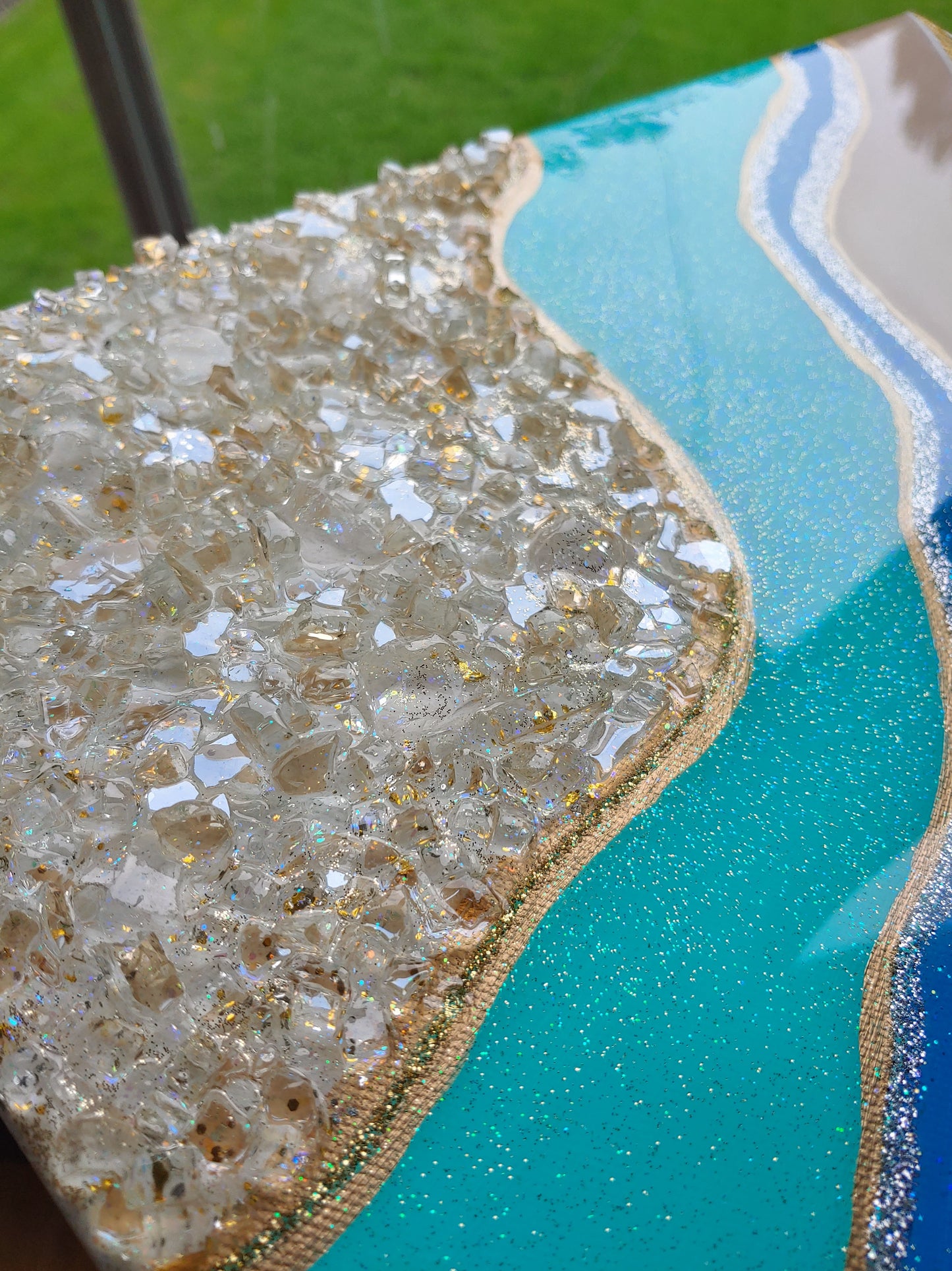 Pristine Ocean blue and gold wave 16x16