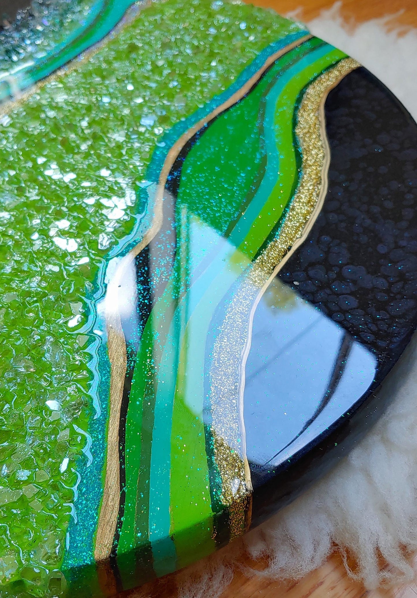 Green Malechite resin and glass art