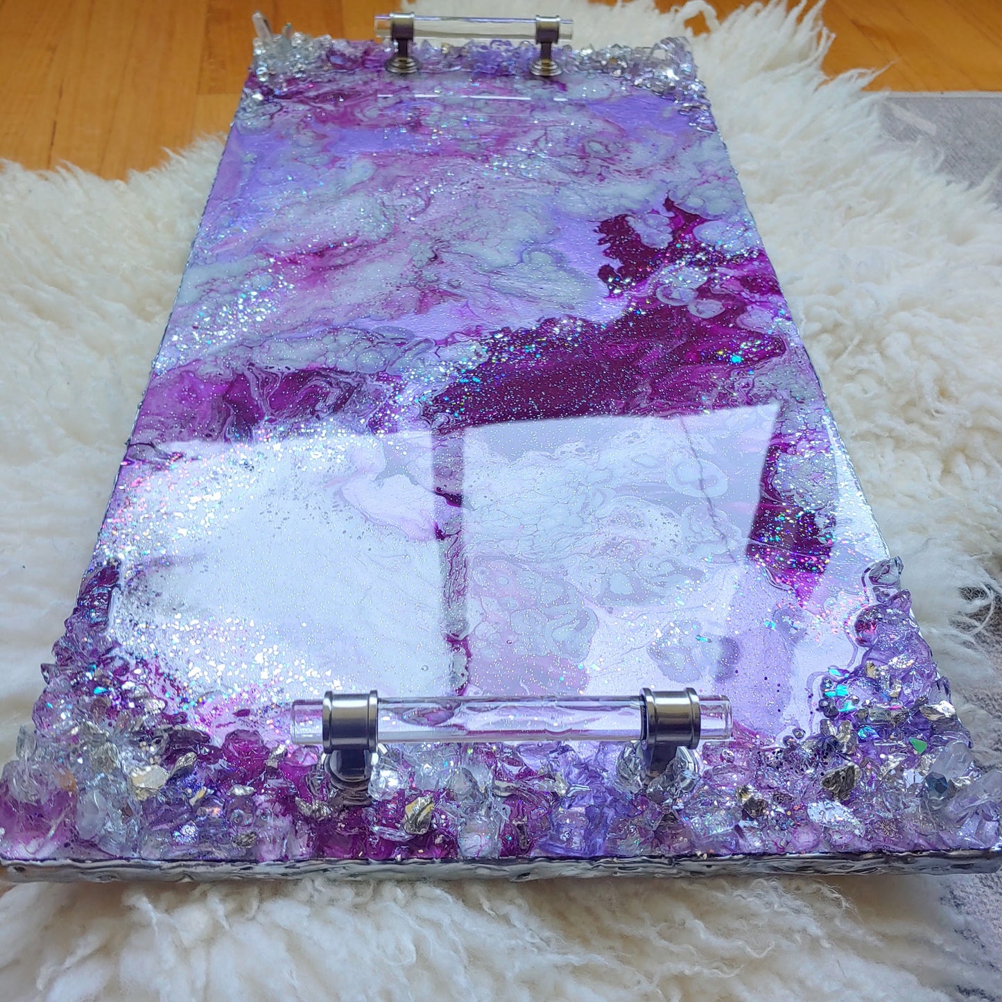 Luxury resin tray in Purple with natural edge