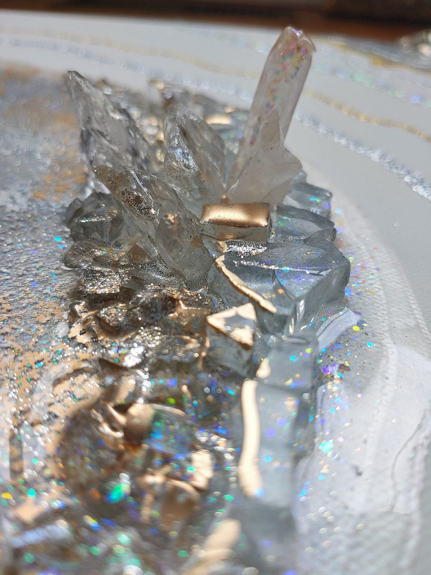 Silver Linings Deux with acrylic, resin, glass and crystals