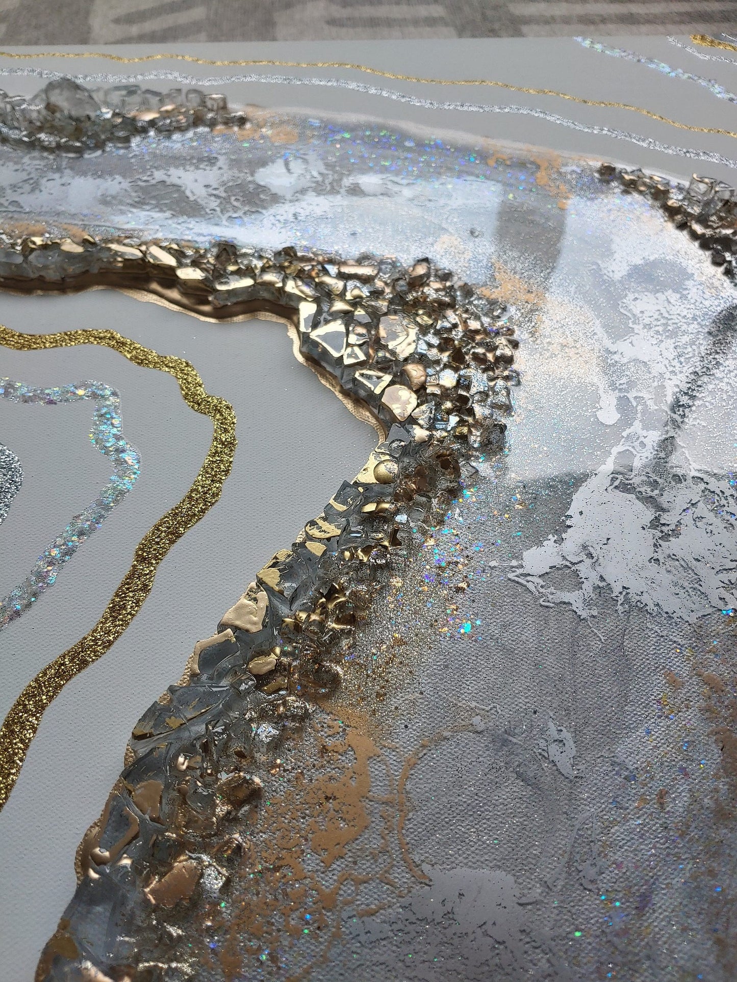 Silver Linings Deux with acrylic, resin, glass and crystals