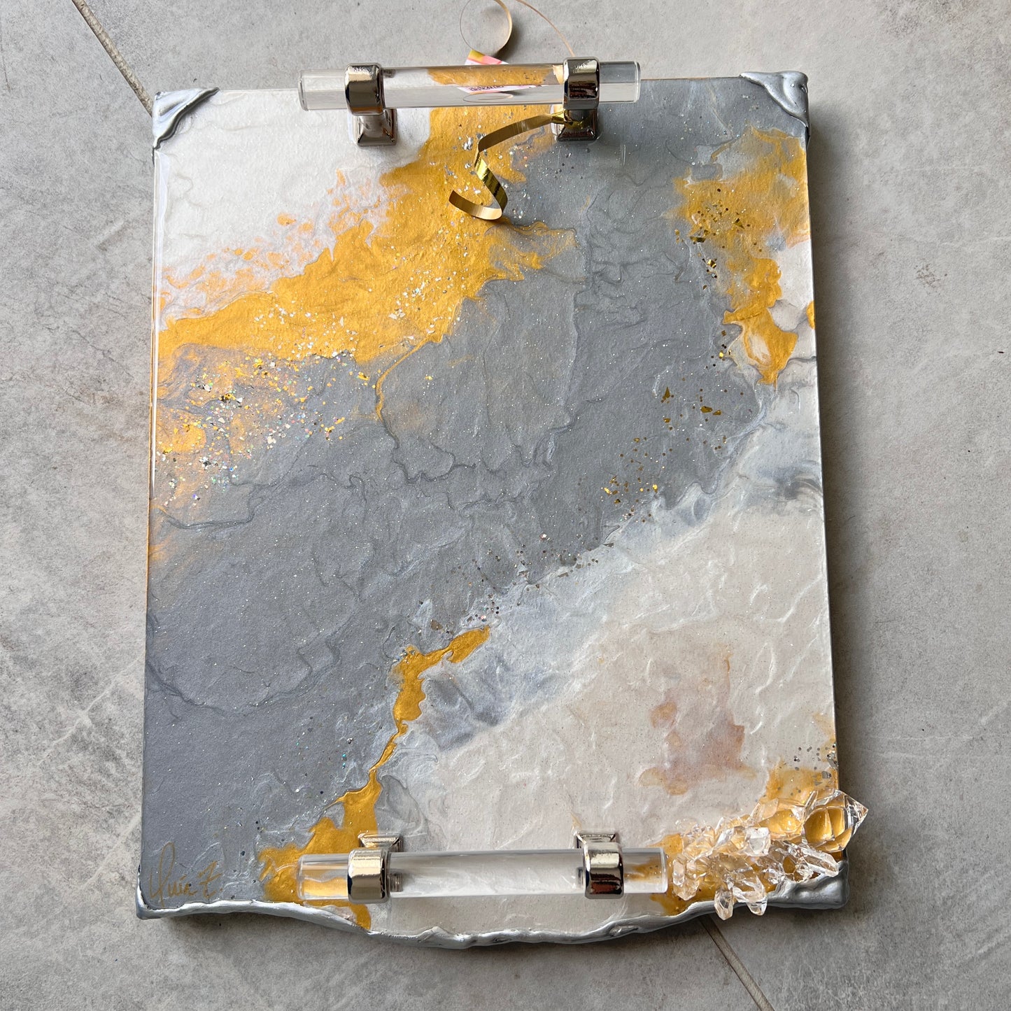 Medium neutral luxury tray with silver lucite handles
