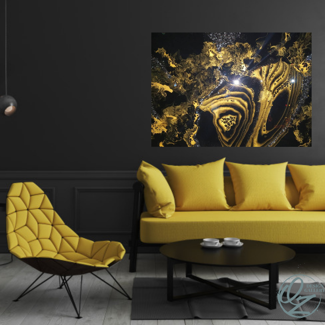 Black & Gold Acrylic, Resin, Glass Original artwork Size 36x48
