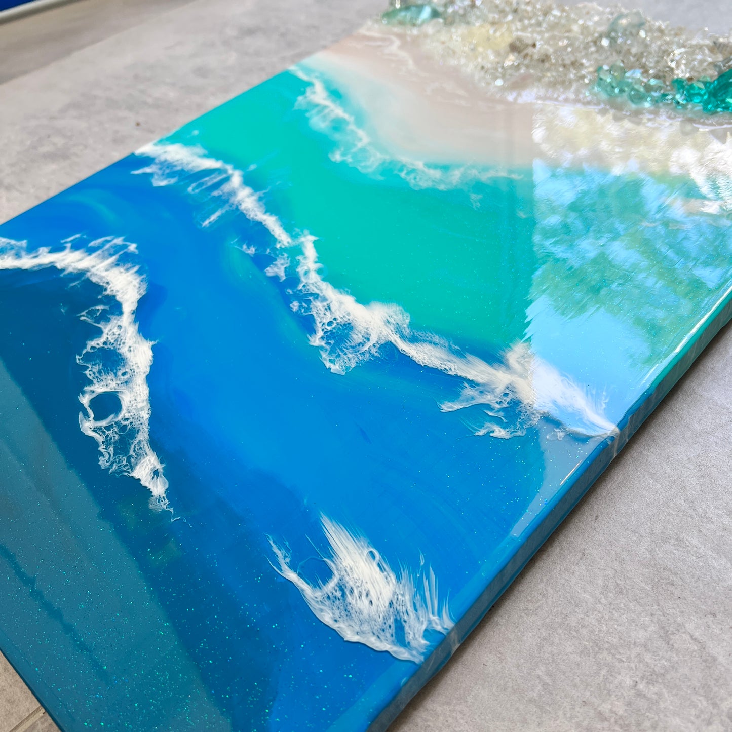 Luxury Beach art with glass and resin crystals