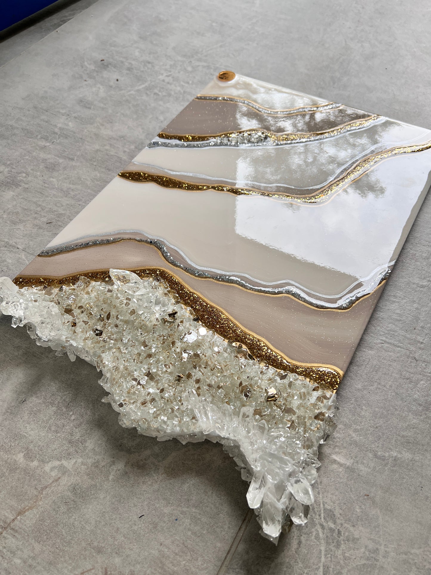 Neutral luxury art with glass and resin crystals