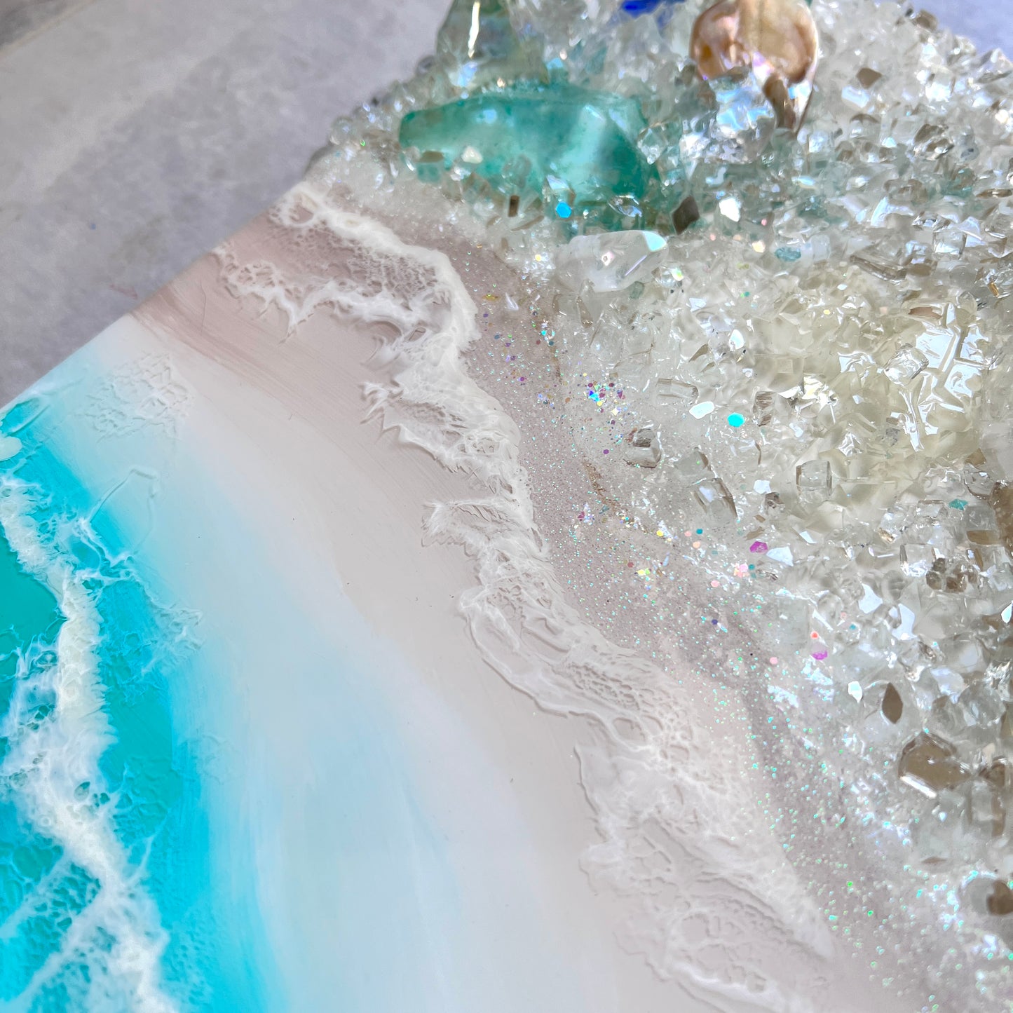Luxury Beach art with glass and resin crystals
