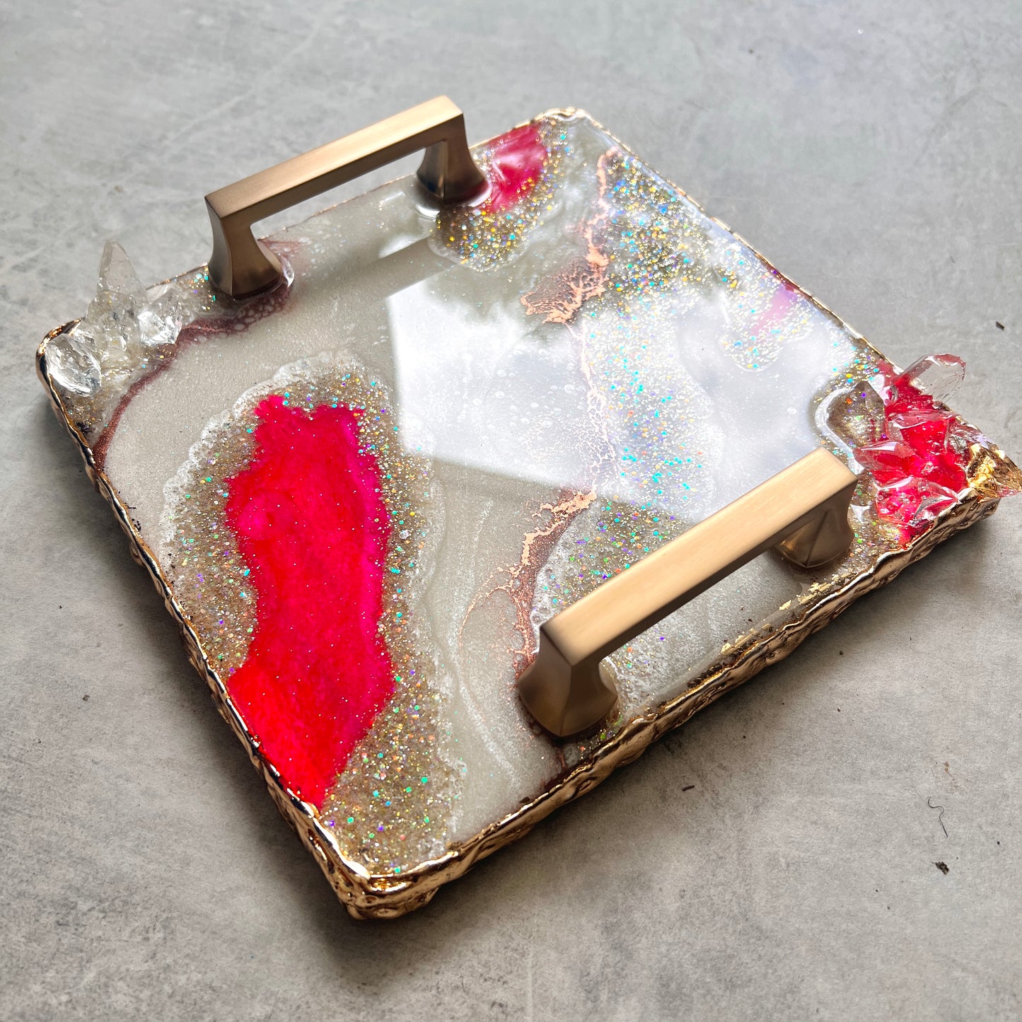 Hot pink and gold mini luxe tray with handles