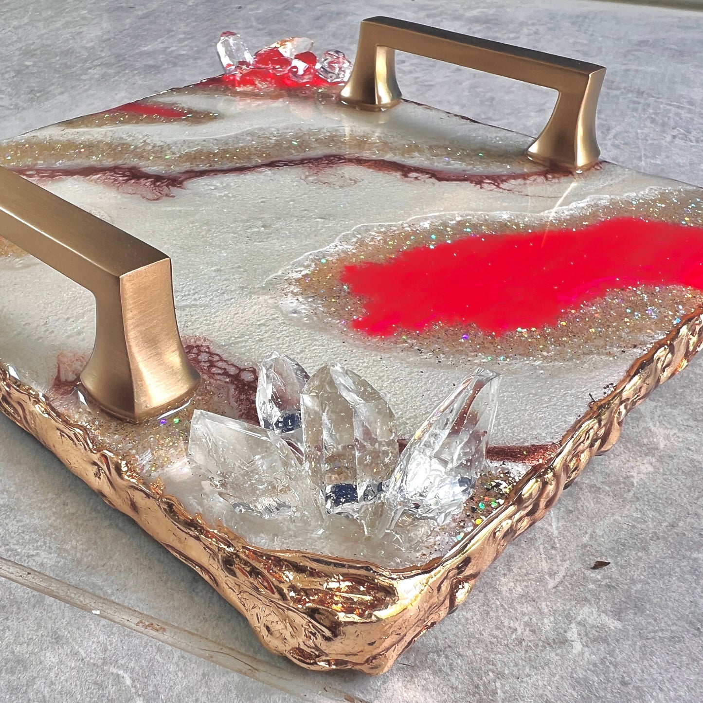 Hot pink and gold mini luxe tray with handles