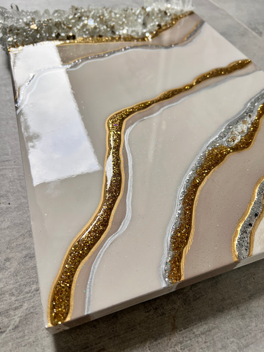 Large Neutral luxury art with glass and resin crystals