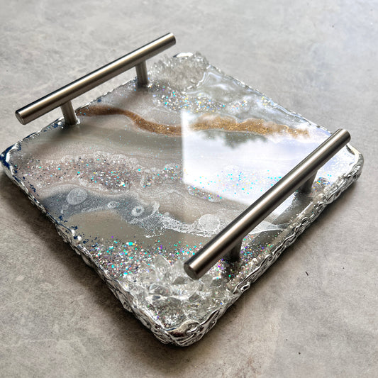 Pearl white and silver mini luxe tray with handles