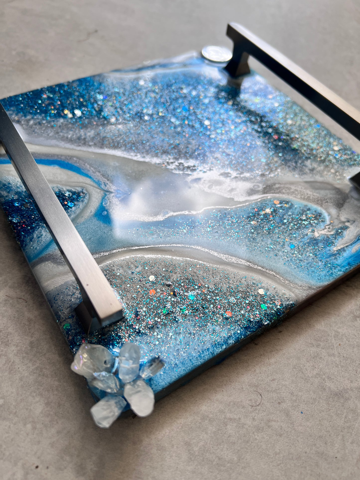Mini tray in baby blue with silver handles