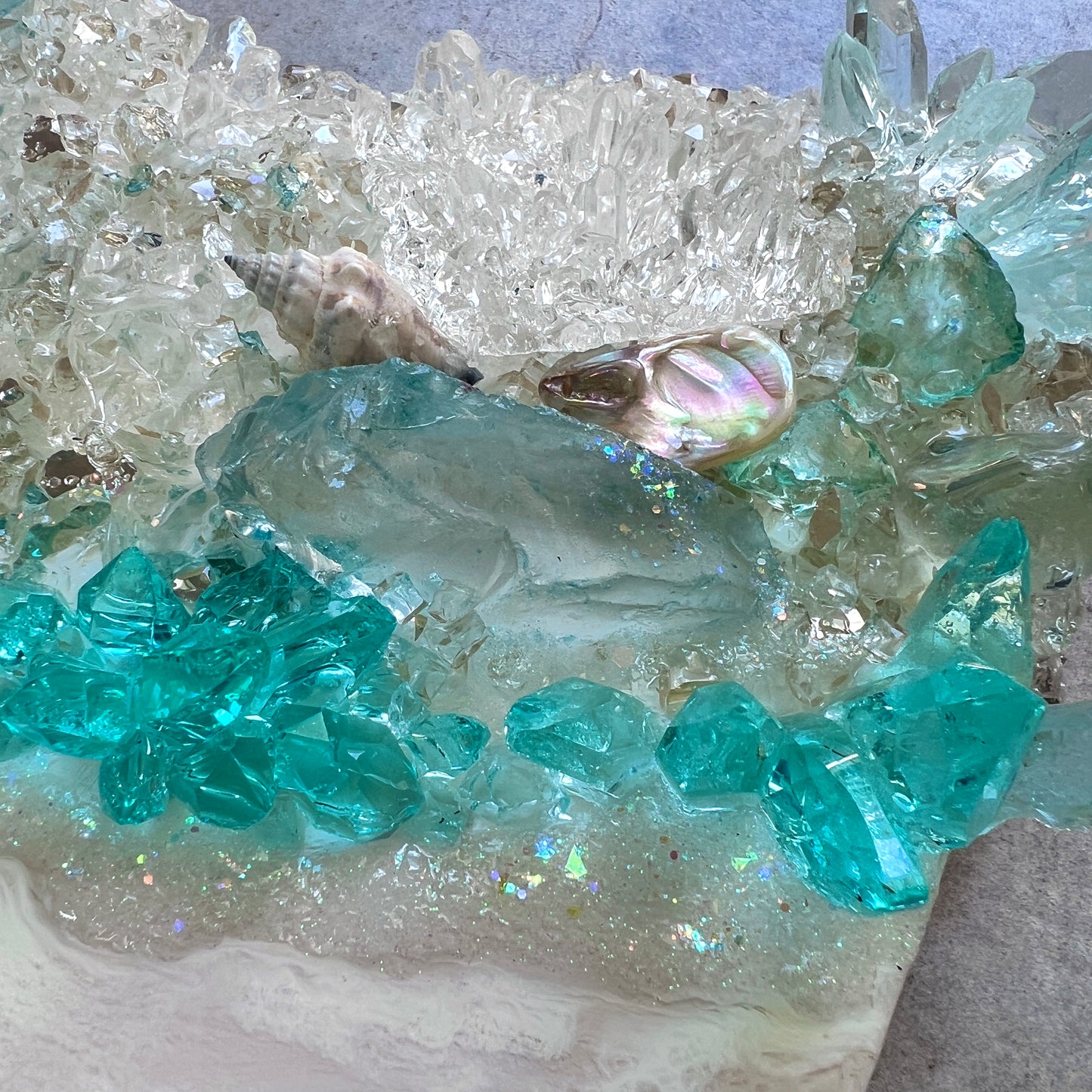 Luxury Beach art with glass and resin crystals