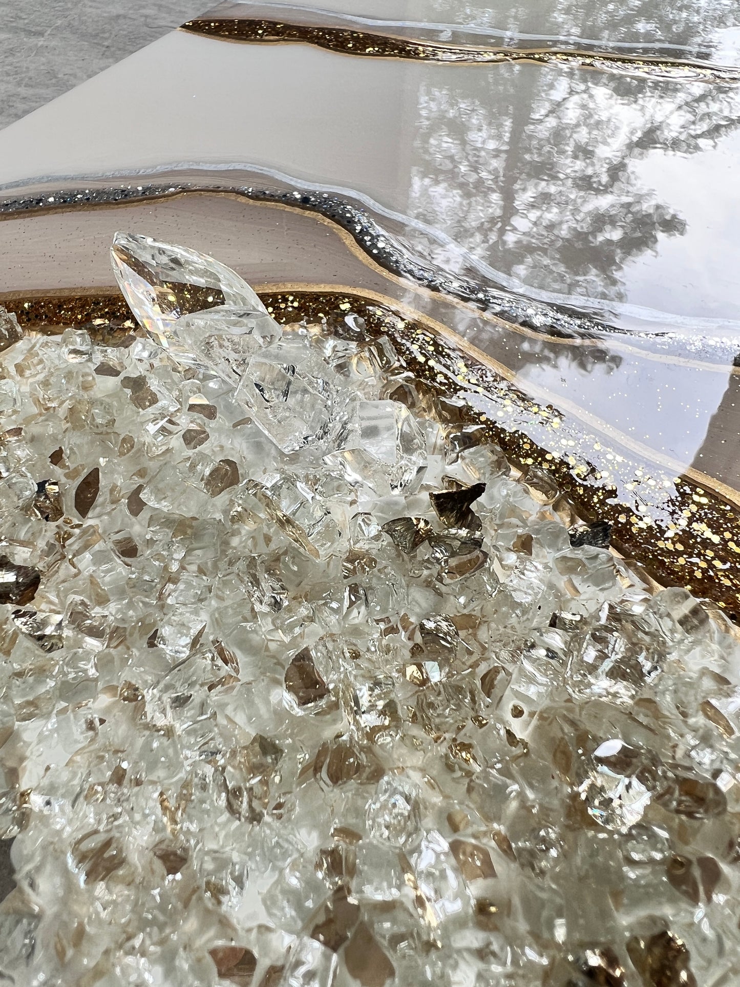 Neutral luxury art with glass and resin crystals