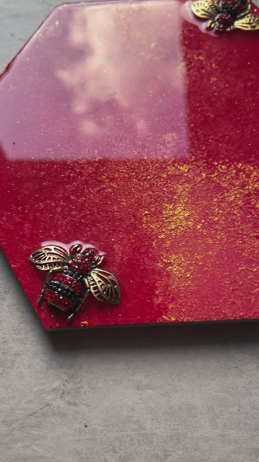 Hexagon marble platter 8x8