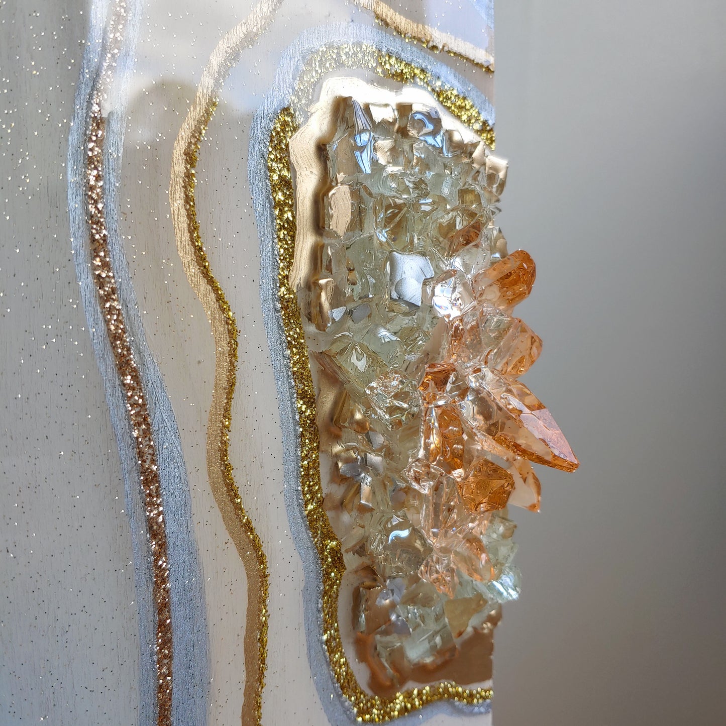 Cream, taupe & grey resin, glass and crystal wall art panel