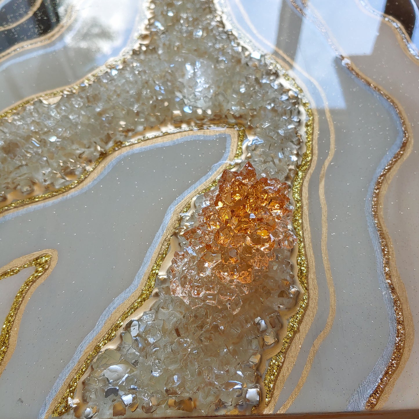 Cream, taupe & grey resin, glass and crystal wall art panel