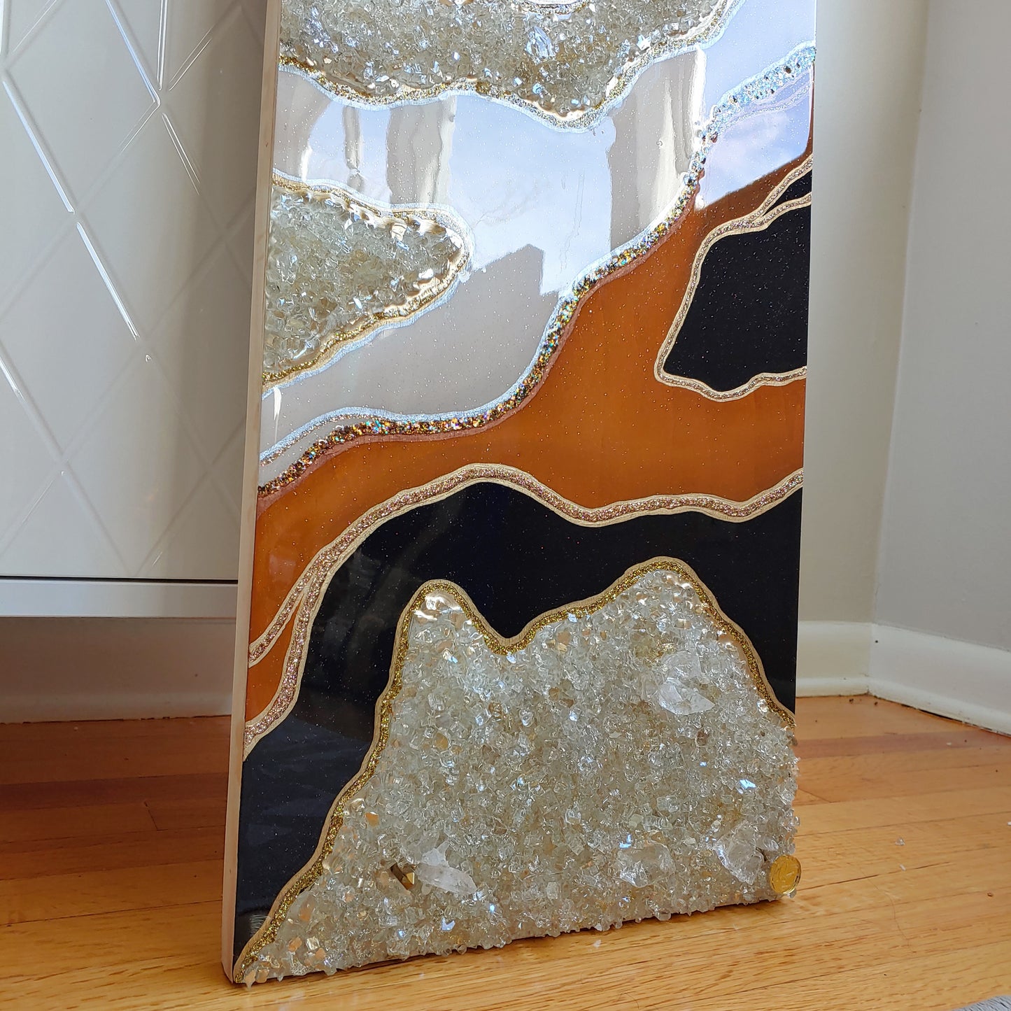 SALE! Caramel & Espresso Resin, Glass and crystal wall art panel