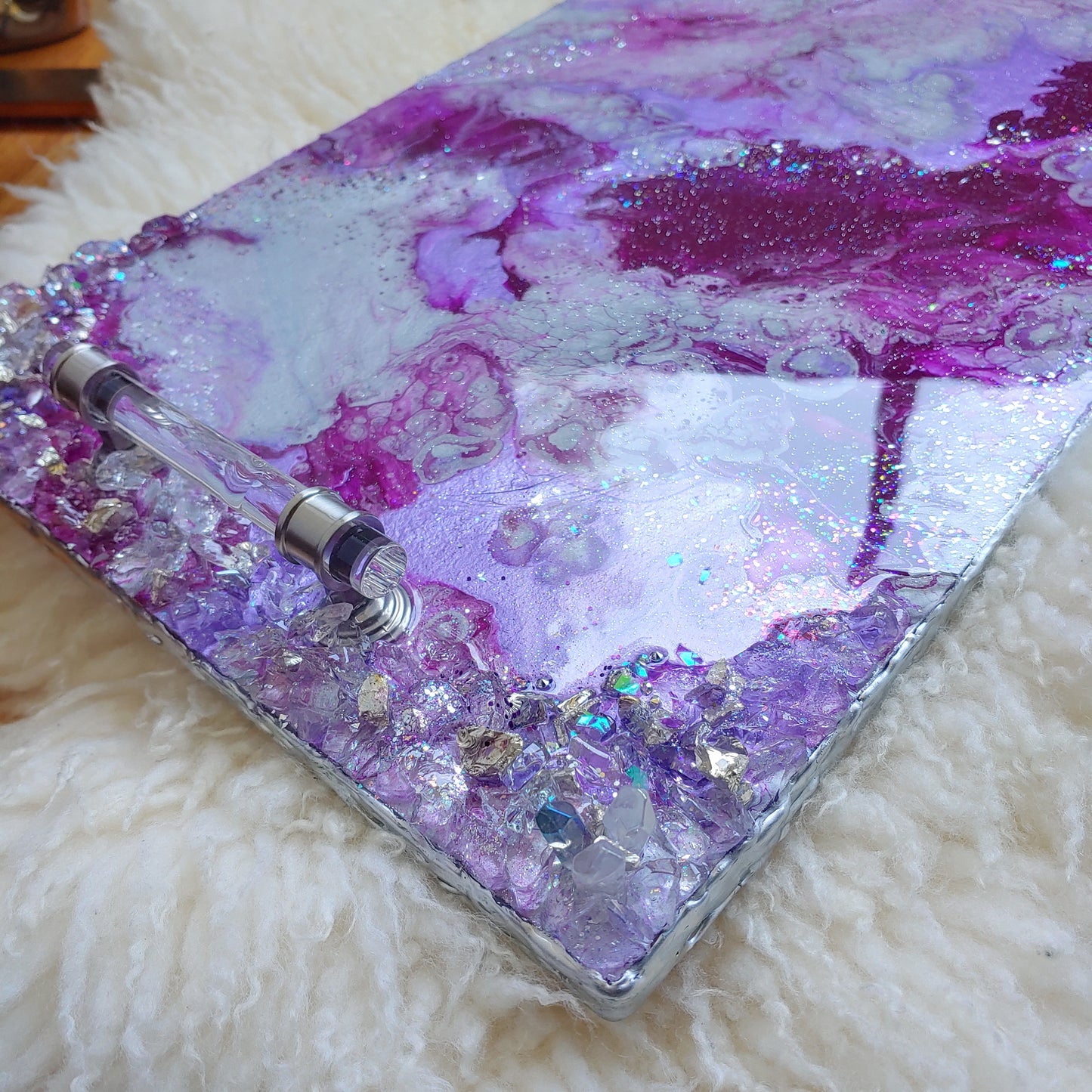 Luxury resin tray in Purple with natural edge