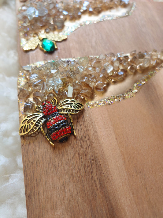 Mini acacia bee board in rhinestone red! 8x8