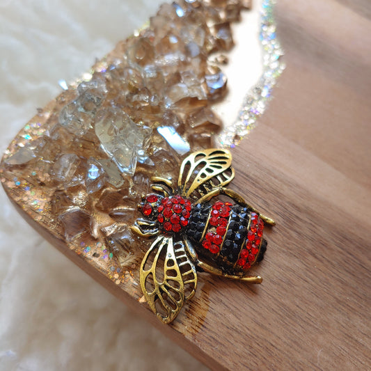 Mini acacia bee board in rhinestone red! 8x8