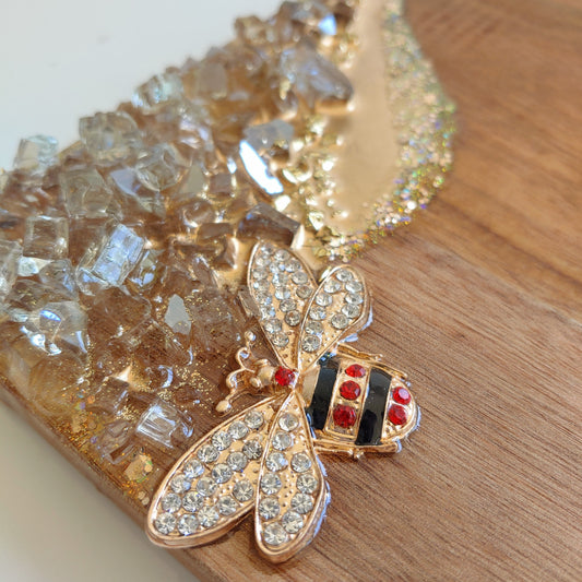 Mini acacia bee board in red, black & gold! 8x8
