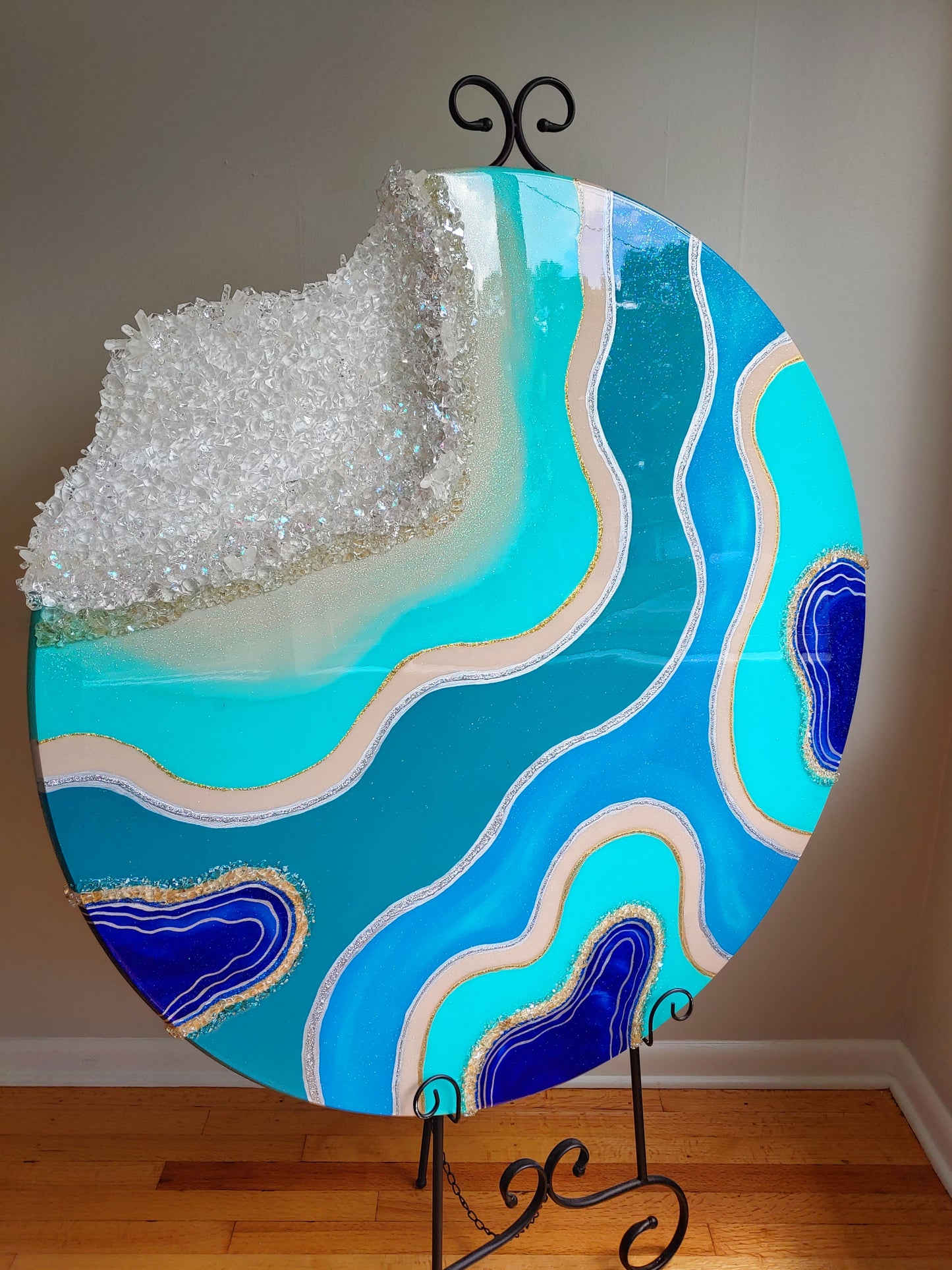 Blue wave cut out geode art