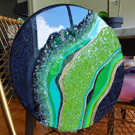 Green Malechite resin and glass art