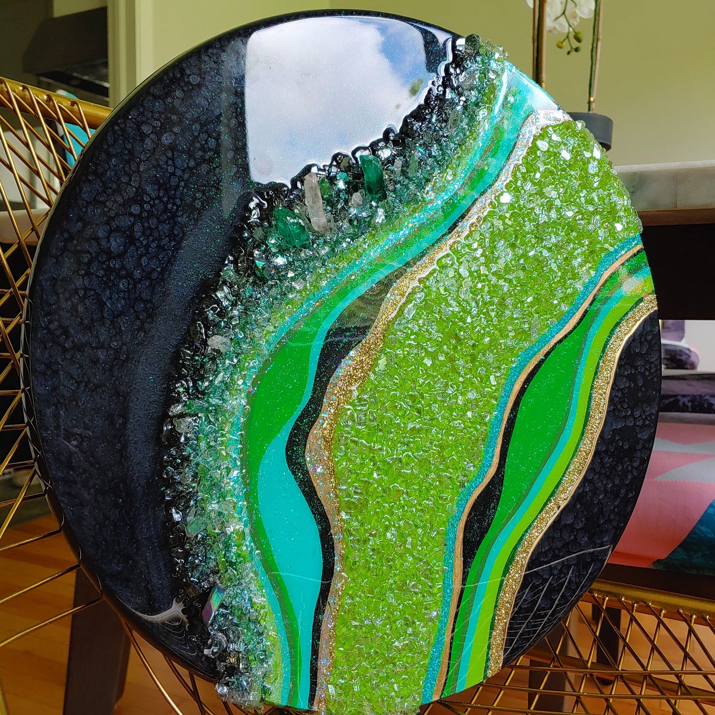 Green Malechite resin and glass art