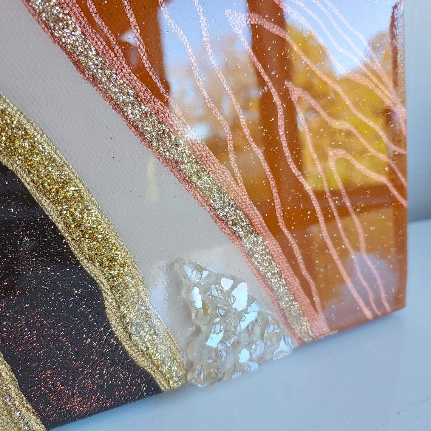 Caramel brown geode resin and glass diptych